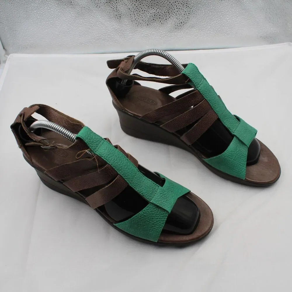 KEEN Victoria Women 11 Strappy Comfort Ortho Cushion Wedge Sandals Brown Green